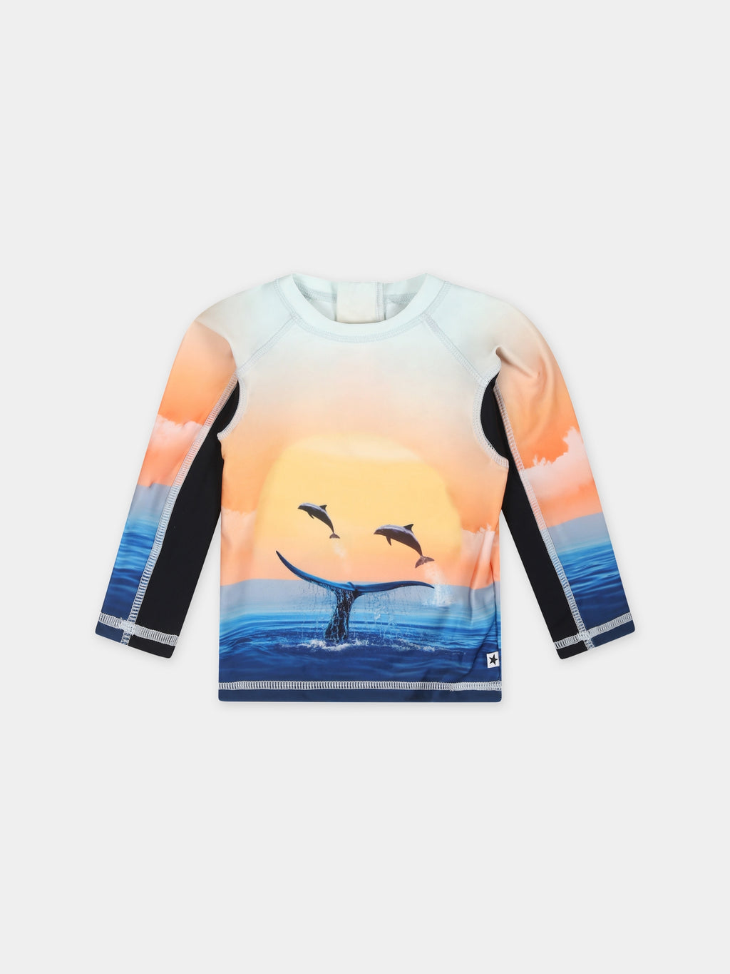 Orange t-shirt for baby boy with dolphins